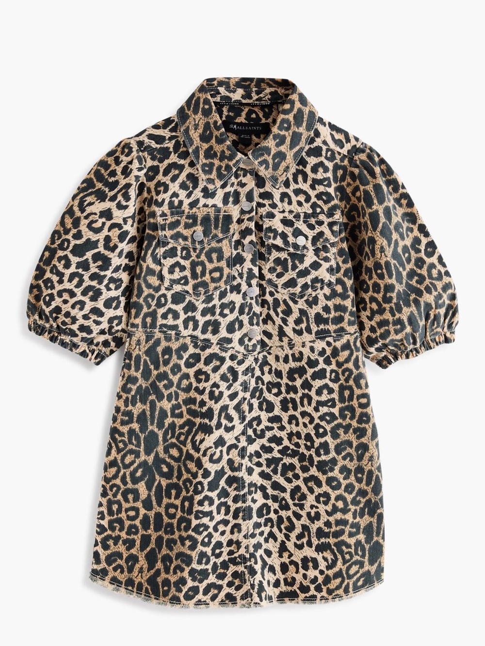 Leopard Print Puff-Sleeve Denim Dress Kids All Saints SmallSaints size 12-13yrs